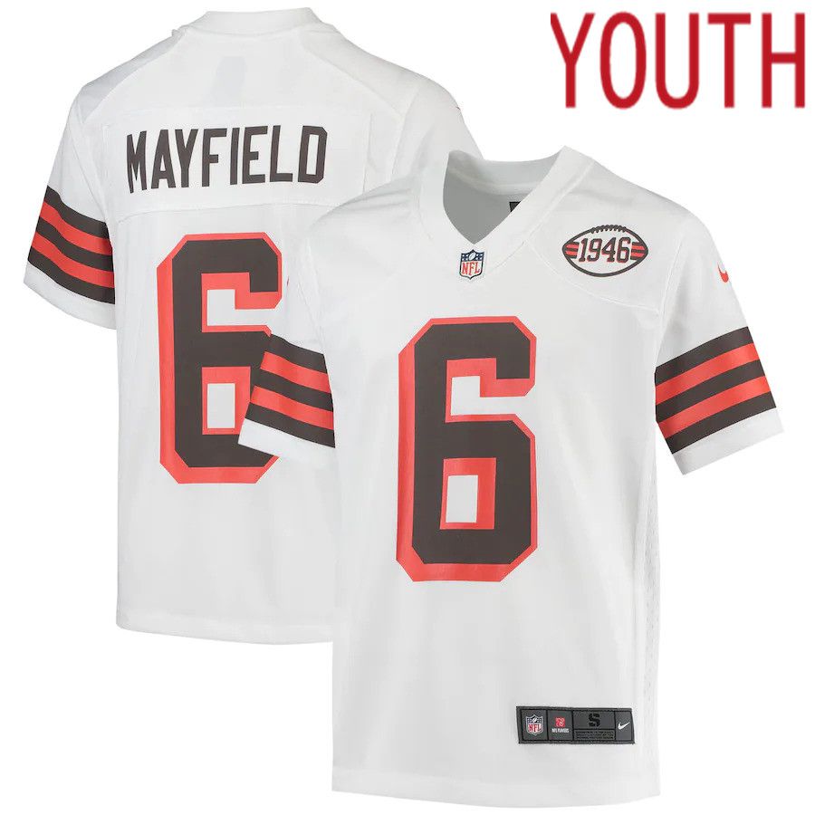 Youth Cleveland Browns #6 Baker Mayfield Nike White 1946 Collection Alternate Game NFL Jersey->youth nfl jersey->Youth Jersey